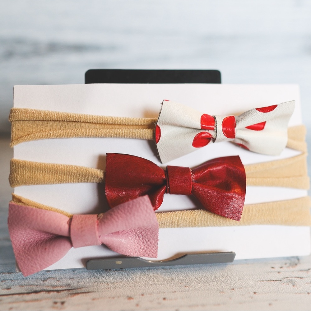 Handmade Leather Bow Headbands Set of (3) for Dogs, Newborns and Toddlers ❤️